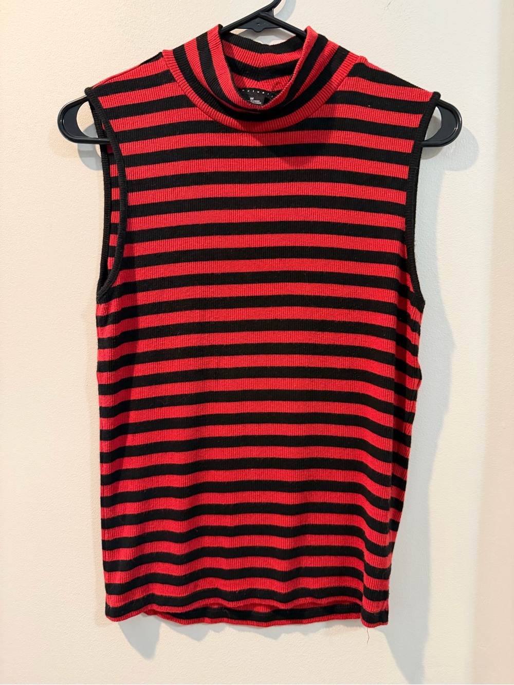 Sanctuary Red and Black Striped Sleeveless Turtleneck Tank